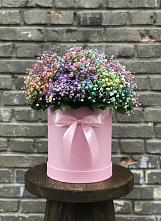 Композиция Яркие эмоции в Петропавловске-Камчатском Цветочная композиция из Гипсофила и Розы в шляпной коробке в Петропавловске-Камчатском