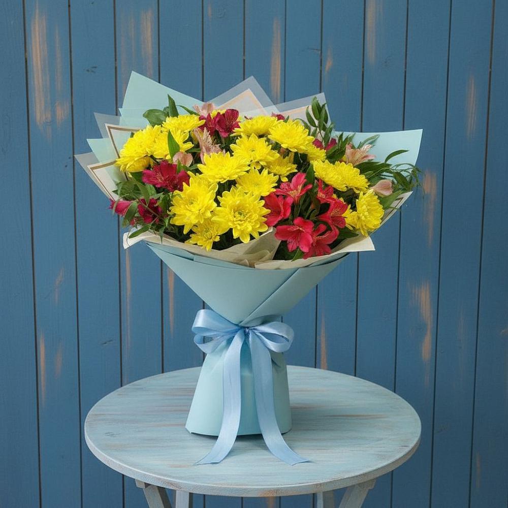 Букет сочные брызги в Петропавловске-Камчатском Букет цветов из: Альстромерии и Хризантемы в Петропавловске-Камчатском