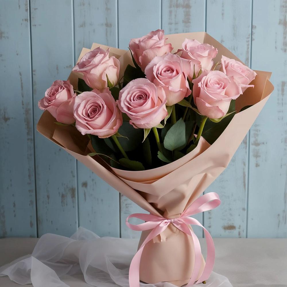 9 розовых роз в Петропавловске-Камчатском Букет цветов из: Розы в Петропавловске-Камчатском