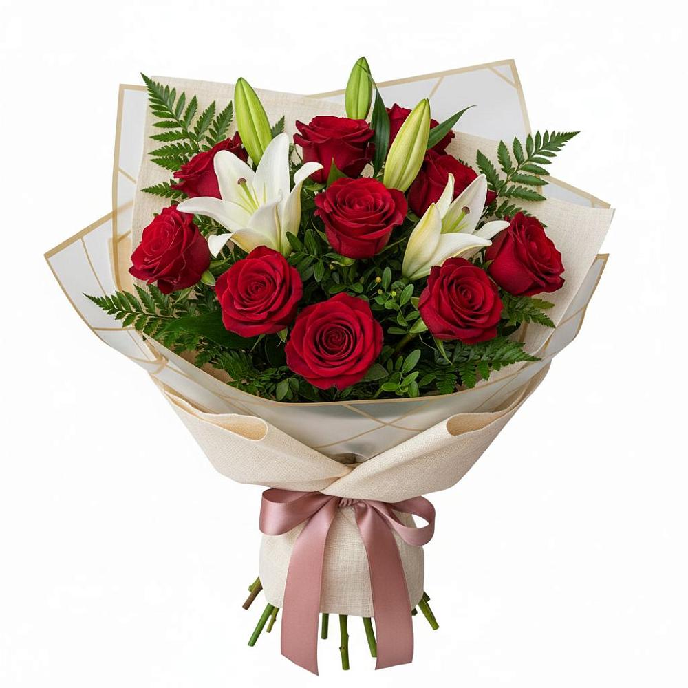 Букет высокая поэзия в Петропавловске-Камчатском Букет цветов из: Лилии и Розы в Петропавловске-Камчатском