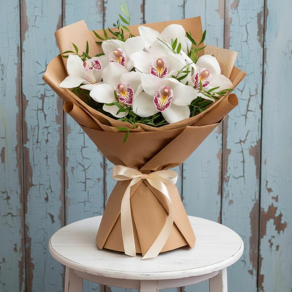 Букет Белые орхидеи в Петропавловске-Камчатском Букет цветов из: Орхидеи и Розы в Петропавловске-Камчатском