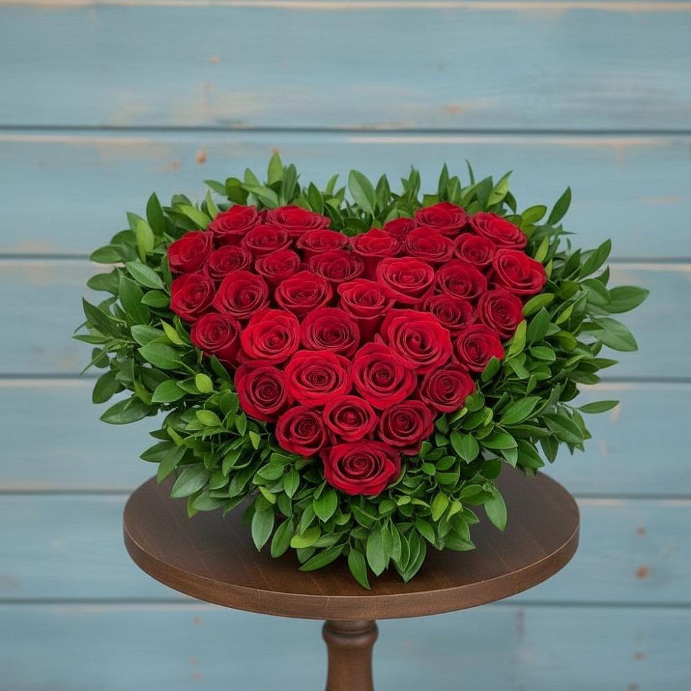 Композиция Сердце в любви в Петропавловске-Камчатском Цветочная композиция из Розы в виде сердца в Петропавловске-Камчатском