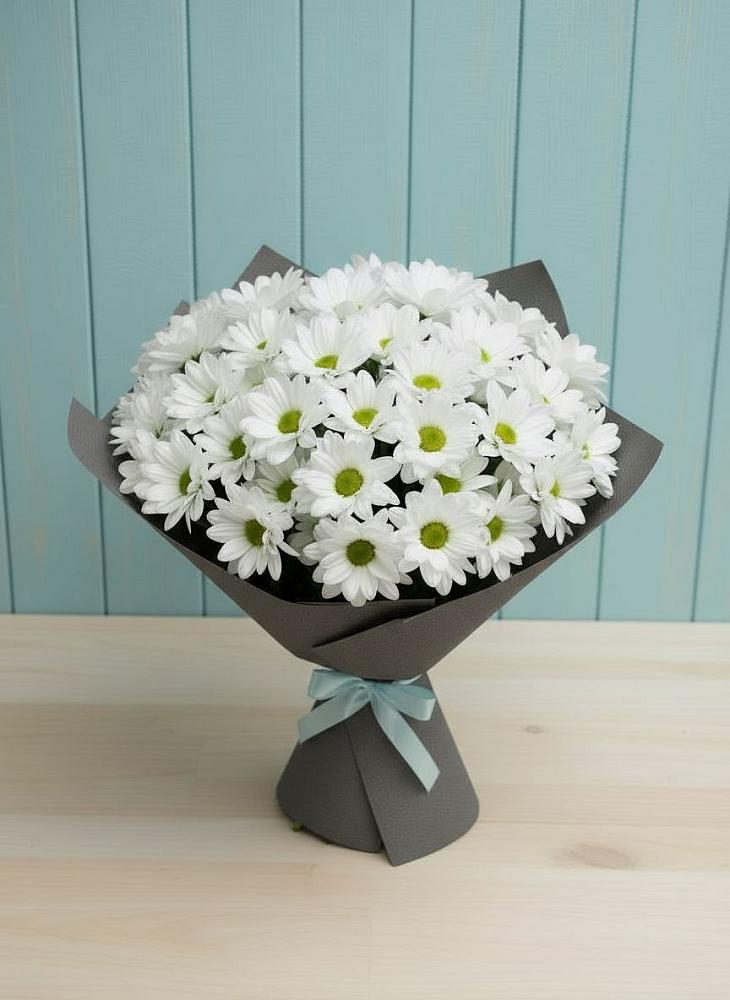 Букет белые хризантемы в Петропавловске-Камчатском Букет цветов из: Хризантемы в Петропавловске-Камчатском