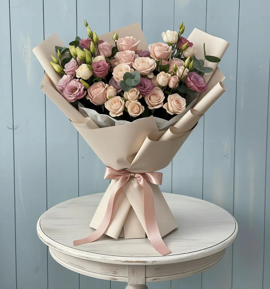 Букет бодрость в Петропавловске-Камчатском Букет цветов из: Розы и Лизиантусы в Петропавловске-Камчатском