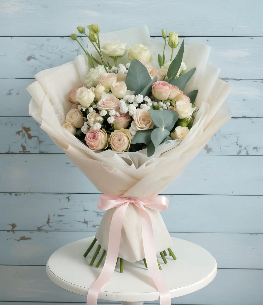 Букет Сказочное воображение в Петропавловске-Камчатском Букет цветов из: Розы и Лизиантусы в Петропавловске-Камчатском